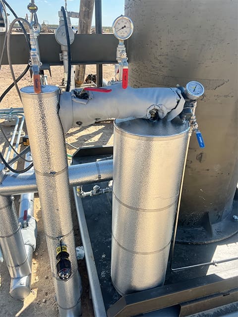 D.B.I. fuel gas knockout pot integrated onto a structural flare skid base